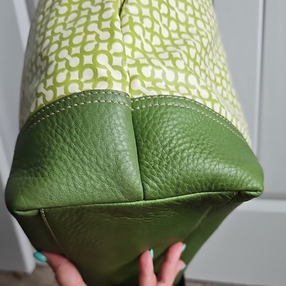 Coach 2008 Penelope Op Art North South Leather Canvas tote Green Yellow Interior - Picture 4 of 11